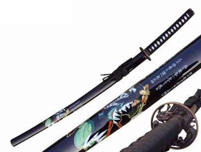 Katana mit Einer Samurai auf Einer Scheide Schwert echt Metall Nicht Scharf Samurai Schwert aus Stahl zur Dekoration für einen Sammler oder als Geschenk 4KM80-405S