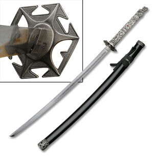 MIECZ, KATANA JAPOŃSKA  Z PIĘKNĄ TSUBĄ + STOJAK SW-05