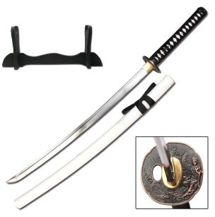 Prof Katana Schwert scharf echt zum Training Metall Dazu der Ständer Stahl 1060 Samurai 100% Handarbeit nur für Erwachsene - 18 Jahre erforderlich 6KM19-410WH