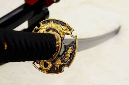 Samurai Schwert Wakizashi, 1095 High Carbon Steel schwarz geschichtet Damaskus, R843