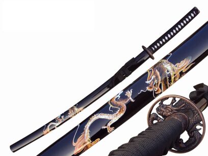 Katana Drachenschwert aus echtem Metall nicht scharfes Samurai-Schwert aus Stahl mit Scheide zur Dekoration für einen Sammler oder als Geschenk 4KM80-405BK