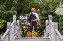 Miecz Wakizashi Krótka Katana Demon Slayer Kyojuro Rengoku's Drewniany 77cm plus Stojak i Pas JT10656-W - 14