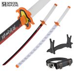 Miecz Wakizashi Krótka Katana Demon Slayer Kyojuro Rengoku's Drewniany 77cm plus Stojak i Pas JT10656-W - 2