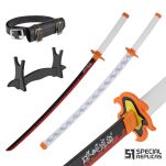 Miecz Wakizashi Krótka Katana Demon Slayer Kyojuro Rengoku's Drewniany 77cm plus Stojak i Pas JT10656-W - 3