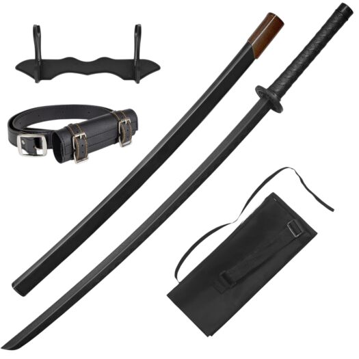 Profesjonalny Czarny Boken Treningowy Miecz Katana z Twardego Tworzywa z Pochwą, Pasem, Stojakiem oraz Pokrowcem GXSW-06
