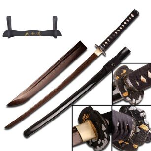 WSPANIAŁA KATANA O NIETYPOWYM OSTRZU - DAMAST + STOJAK TR-026
