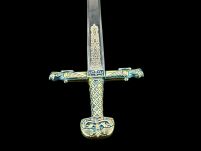 Ekskluzywny NOŻYK DO LISTÓW MINIATURKA HISTORYCZNY MIECZ KAROLA WIELKIEGO 27 CM PLUS STOJAK (06) - 15