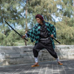 Miecz Wakizashi Krótka Katana Demon Slayer Kamado Tanjirous Drewniany 77cm plus Stojak i Pas JT10650-W - 9