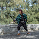 Miecz Wakizashi Krótka Katana Demon Slayer Kamado Tanjirous Drewniany 77cm plus Stojak i Pas JT10650-W - 12