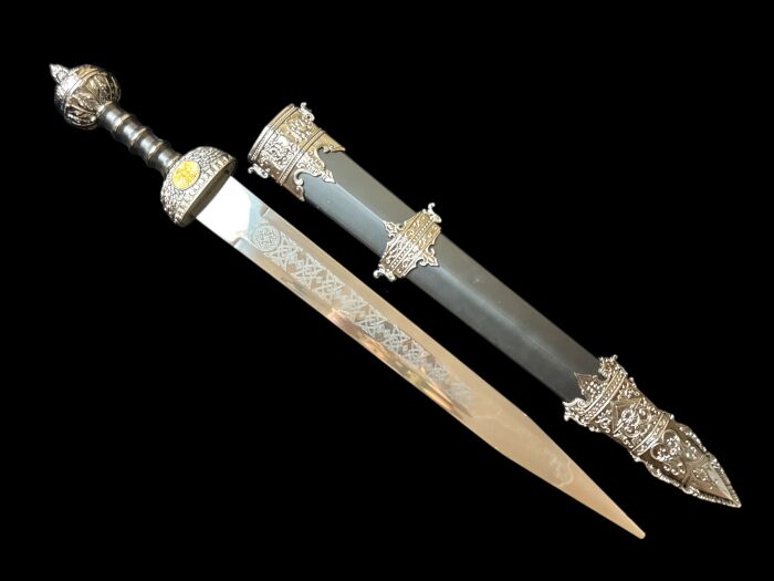 RZYMSKI MIECZ GLADIUS Z POCHWĄ JT6056BK MEGA HIT + STOJAK  80cm CZARNY