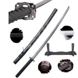 Katana Schwarzer Drache Schwert echt Samurai Schwert aus Stahl mit Einer Scheide zur Dekoration für einen Sammler oder als Geschenk HKS001-1