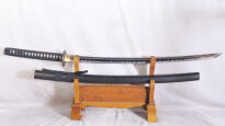 MIECZ KATANA DO TRENINGU LAITO , STAL WYSOKOWĘGLOWA 1065 RĘCZNIE KUTA +STOJAK  R873 - 7