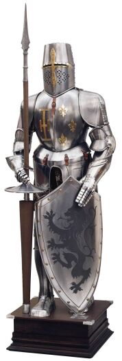 ZBROJA RYCERSKA 1:1 Z XVI w. Z TARCZĄ I KOPIĄ repliki broni (905) 