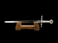 Ekskluzywny NOŻYK DO LISTÓW MINIATURKA HISTORYCZNY MIECZ KRZYŻOWCÓW ZE STALI TOLEDAŃSKIEJ 27 CM PLUS STOJAK (12) - 10
