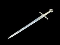 Ekskluzywny NOŻYK DO LISTÓW MINIATURKA HISTORYCZNY MIECZ KRZYŻOWCÓW ZE STALI TOLEDAŃSKIEJ 27 CM PLUS STOJAK (12) - 13