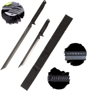 EIN Satz Katana Ninja Schwert Plus Tanto scharf echt zum Training Metall Stahl 2 Schwerter in einem Samurai Nur für Erwachsene 66 cm - 18 Jahre erforderlich HK-1067