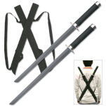 SATZ AUS 2 NINJA-SCHWERTERN MIT NYLONSCHEIDE UND GÜRTEL HK-1456 Katana Schwert Echt Metall - 5