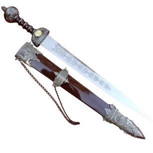 RZYMSKI MIECZ GLADIUS Z POCHWĄ + STOJAK JT6056BR MEGA HIT 80cm BORDOWY