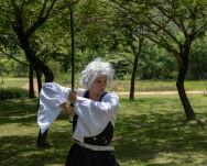 Miecz Wakizashi Krótka Katana Demon Slayer Sanemi Shinazugawa's Drewniany 77cm plus Stojak i Pas JT10657-W - 15