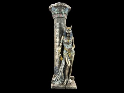 EGIPSKA BOGINI BASTET OPARTA O KOLUMNĘ - ŚWIECZNIK VERONESE (WU76698A4)