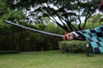 Miecz Wakizashi Krótka Katana Demon Slayer Tanjiro Kamado's Drewniany 77cm plus Stojak i Pas JT10666-W - 8