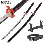 Miecz Wakizashi Krótka Katana Demon Slayer Tanjiro Kamado's Drewniany 77cm plus Stojak i Pas JT10666-W - 2