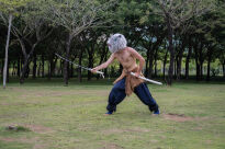 Miecz Wakizashi Krótka Katana Demon Slayer Inosuke Hashibira's Drewniany 77cm plus Stojak i Pas JT10659-W - 7