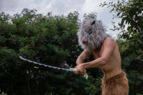 Miecz Wakizashi Krótka Katana Demon Slayer Inosuke Hashibira's Drewniany 77cm plus Stojak i Pas JT10659-W - 5