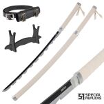 Miecz Wakizashi Krótka Katana Demon Slayer Inosuke Hashibira's Drewniany 77cm plus Stojak i Pas JT10659-W - 3