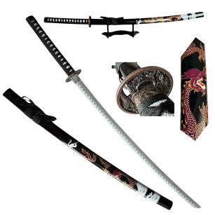 Miecz Katana Ostrze Bambusowe Czarny Smok z Pochwą i Stojakiem HK1138WD